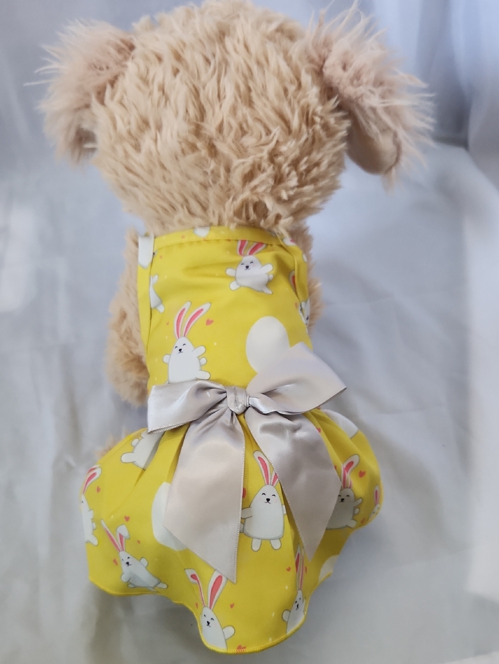 Source Unknown Yellow Bunny Print Dog Dress with Silver Bow